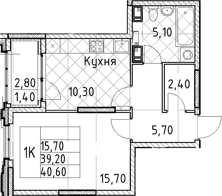 1-комнатная квартира 40.6 м², 10/13 эт., ЖК «Тайм Сквер»